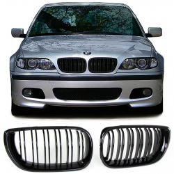 PARRILLAS DELANTERAS BMW E46 BERLINA 01-05 DOBLE LAMA NEGRO BRILLANTE