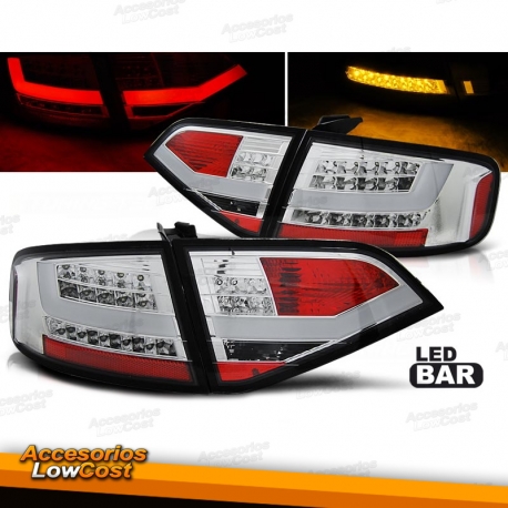 PILOTOS TRASEROS LED PARA AUDI A4 B8 SEDAN (12/07 A 2011), COLOR CROMO-ROJO.