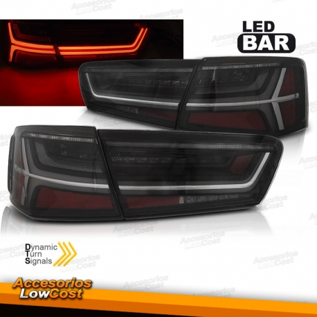 PILOTOS TRASEROS FULL LED PARA AUDI A6 4G SEDAN (11-14), LED BAR NEGRO AHUMADO