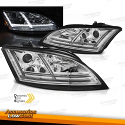 FAROS DELANTEROS CON LUZ DIURNA LED E INTERMITENTE DINÁMICO PARA AUDI TT 8J (06-10), H7+H1, CROMO