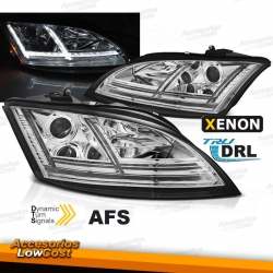 FAROS DELANTEROS XENON CON LUZ DIURNA LED E INTERMITENTE DINÁMICO PARA AUDI TT 8J (06-10) ASF, D1S+H1, FONDO CROMO