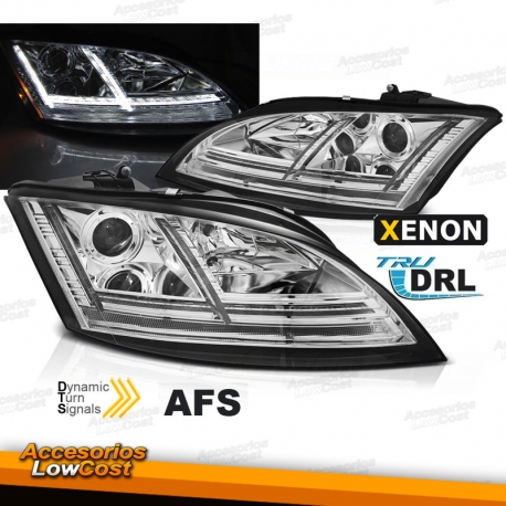 FAROS DELANTEROS CON LUZ DIURNA LED PARA AUDI TT 8J (06-10), H7+H1, CROMO