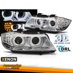 FAROS XENON OJOS DE ANGEL 3D BMW SERIE 3 E90 E91 08-12 FONDO CROMO