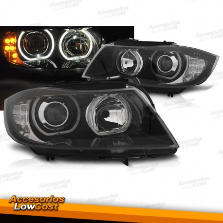 FAROS OJOS DE ANGEL INTERMITENTE LED BMW SERIE 3 E90 E91 05-08 FONDO NEGRO