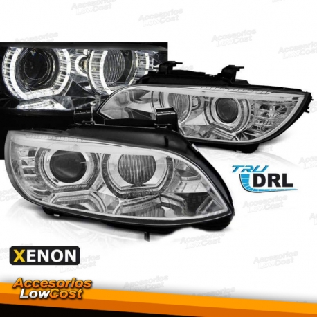 BMW E92/E93 2006/2010 FAROS "ANGEL EYES - LED DRL" CROMADOS (APTOS XENON D1S)