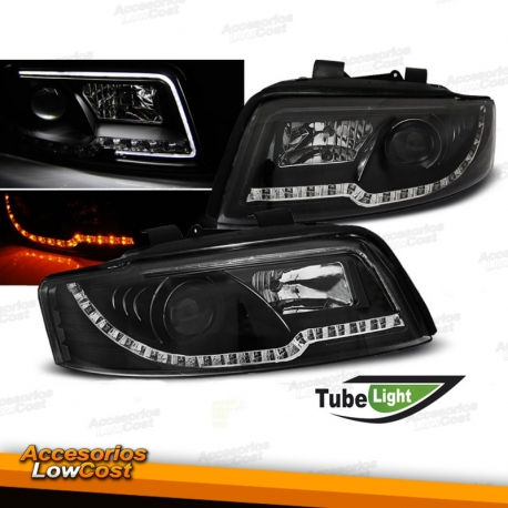 FAROS DELANTEROS AUDI A4 B6 00-04 LUZ DIURNA TUBE LIGHT FONDO NEGRO