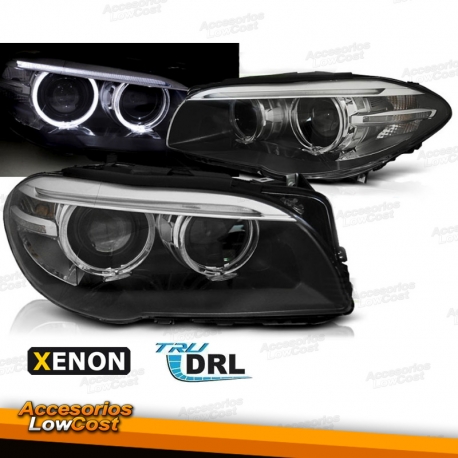 FAROS XENON CON OJOS DE ANGEL Y DIURNA LED PARA BMW F10/F11 (2010-07/2013), FONDO NEGRO