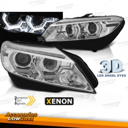 FAROS XENON CON OJOS DE ANGEL LED 3D PARA BMW Z4 (2009-2013), INTERMITENTE LED DINÁMICO, D1S, FONDO CROMO