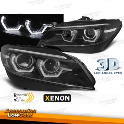 FAROS XENON CON OJOS DE ANGEL LED 3D PARA BMW Z4 (2009-2013), INTERMITENTE LED DINÁMICO, D1S, FONDO NEGRO