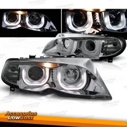 FAROIS COM LUZ DIURNA LED / BMW E46 / 01-05 FUNDO CROMADO