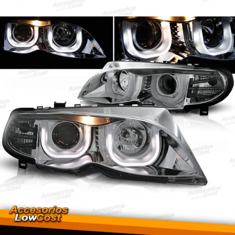 FAROS LUZ DIURNA LED E46, 01-05-CRISTAL CLARO/CROMADO.