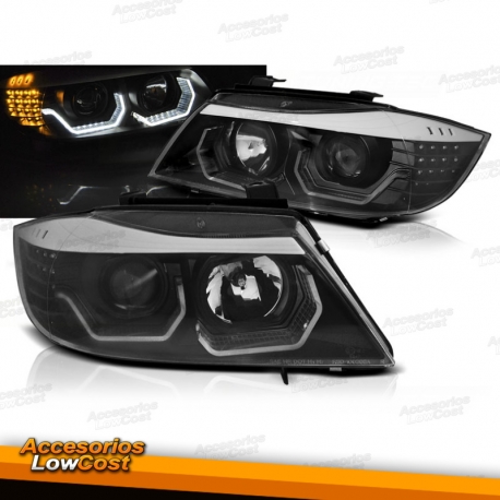 FAROS OJOS DE ANGEL INTERMITENTE LED BMW SERIE 3 E90 E91 05-08 FONDO NEGRO