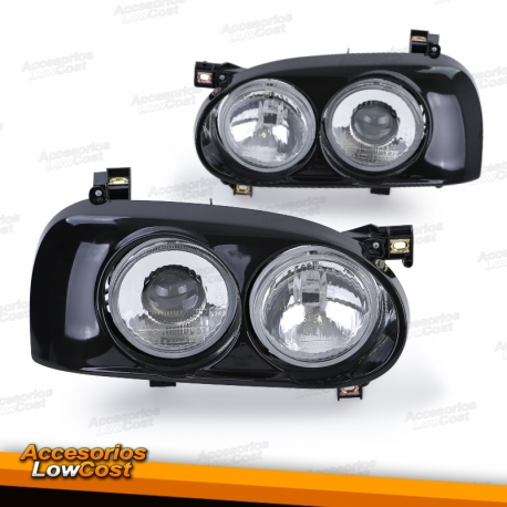 FAROS DELANTEROS REDONDOS H1 H3 PARA VW GOLF 3, CARCASA NEGRO BRILLANTE