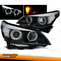 FARÓIS ANGEL EYES CCFL / BMW E60 / 03-07  FUNDO CROMADO