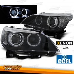 FAROIS XENON D2S ANGEL EYES CCFL / BMW E60 / 03-07 FUNDO PRETO