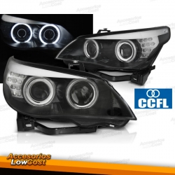 FARÓIS ANGEL EYES CCFL / BMW E60 / 03-07  FUNDO CROMADO