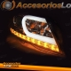 FAROS CON LUZ DIURNA LED PARA MERCEDES CLASE C W204 (11-14), FONDO NEGRO