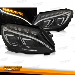 FAROS DELANTEROS FULL LED PARA MERCEDES W205 (14-18), FONDO NEGRO 