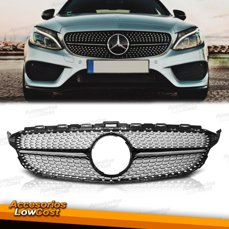 REJILLA DIAMANTE PARA MERCEDES CLASE C (14-18), CROMO Y NEGRO BRILLANTE - Accesorios Cost