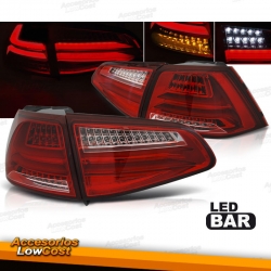 PILOTOS TRASEROS FULL LED PARA VW GOLF 7, 13-17, ROJO-BLANCO