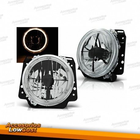 FAROS DELANTEROS H4 OJOS DE ANGEL PARA VW GOLF 2 CON CRUZ NEGRA