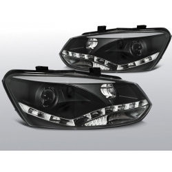 FAROIS COM LUZ DIURNA LED / VW POLO / 10+ FUNDO PRETO