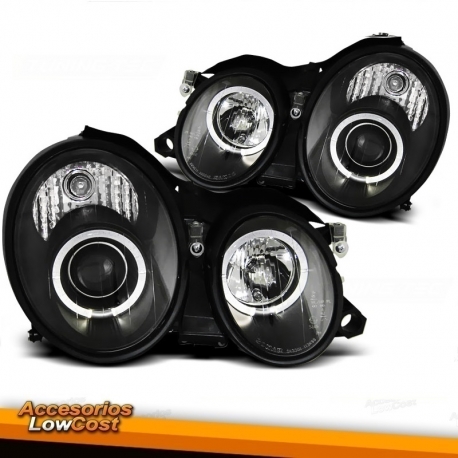 FAROS OJOS DE ANGEL W210, 95-99- CRISTAL CLARO/NEGRA