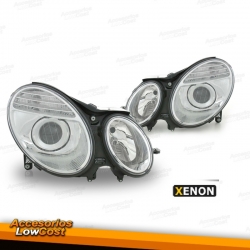 FAROS XENON MERCEDES CLASE E W211. FONDO CROMO.