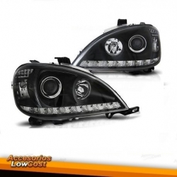 FAROS LED LUZ DIURNA Y LUPA MERCEDES ML W163- 98-01. FONDO NEGRO