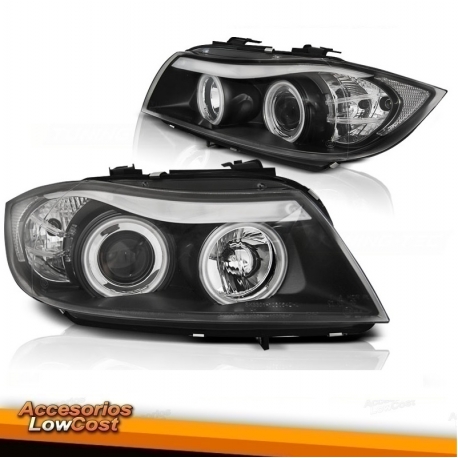 FAROS OJOS DE ANGEL CCFL BMW E90, 05-08 CRISTAL CLARO/ NEGRO, 4 PUERTAS