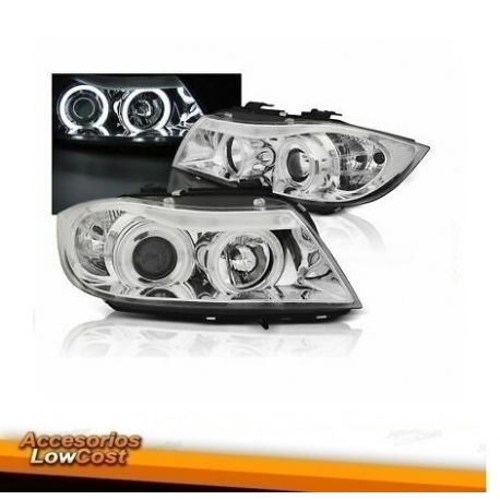 FAROIS ANGEL EYES CCFL / BMW E90 4P / 05-08 FUNDO CROMADO