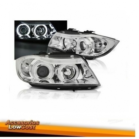 FAROS OJOS DE ANGEL CCFL BMW E90, 05-08 , CRISTAL CLARO/ CROMADO, 4 PUERTAS