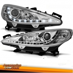 FAROIS COM LUZ DIURNA LED / PEUGEOT 207 / 06-12 FUNDO CROMADO