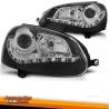 FARÓIS LUZ DIURNA LED E PROJETOR VOLKSWAGEN GOLF V 5  JETTA (03-). FUNDO CROMADO.