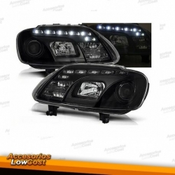 FAROIS COM LUZ DIURNA LED / VW TOURAN / 03-06 FUNDO PRETO