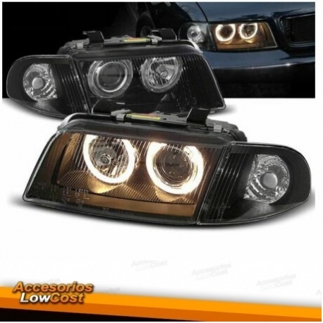 FAROIS COM LUZ DIURNA LED / AUDI A4 B5 99-01 FUNDO PRETO