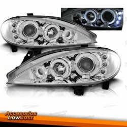 FAROS OJOS DE ANGEL CON LED RENAULT MEGANE 1, 99-02. CRISTAL CLARO- CROMADO.