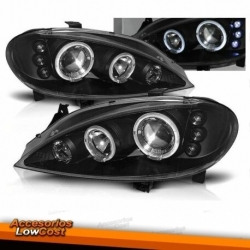 FAROS OJOS DE ANGEL CON LED RENAULT MEGANE 1, 99-02.CRISTAL CLARO- NEGRO