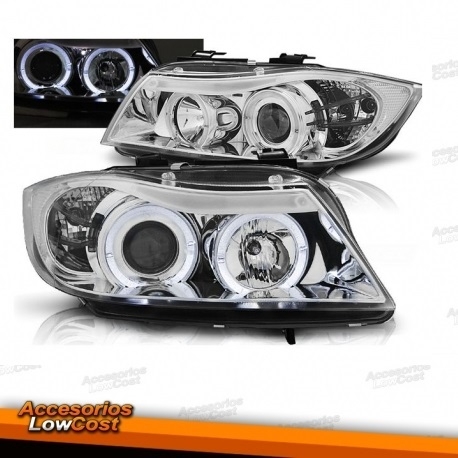 FAROIS ANGEL EYES / BMW E90 / 05-08 FUNDO CROMADO