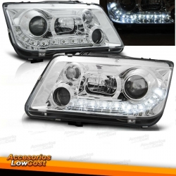 FAROIS COM LUZ DIURNA LED / VW BORA / 98-05 FUNDO CROMADO