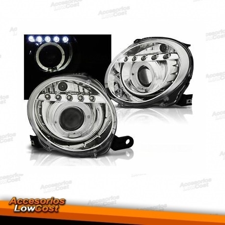 FARÓIS ANGEL EYES / FIAT 500 / 07+ FUNDO CROMADO