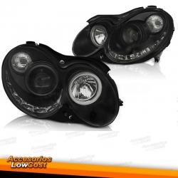 FARÓIS COM LUZ DIURNA LED TFL / MERCEDES CLK W209 / 02-09 FUNDO PRETO