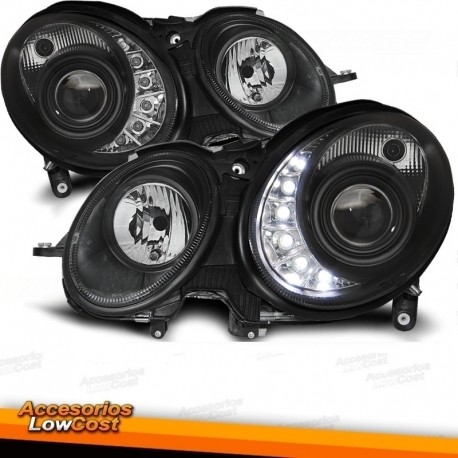 FAROIS COM LUZ DIURNA LED / MERCEDES E W211 / 06-09 FUNDO PRETO