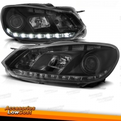 FAROS CON LUZ DIURNA PARA VW GOLF VI 6 08++.CRISTAL CLARO-NEGRO