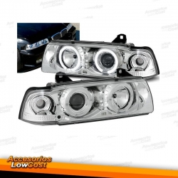 FAROS OJOS DE ANGEL E36, 91-99 CRISTAL CLARO/CROMADO- LIMOUSINE+ TOURING