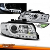 FARÓIS COM LUZ DIURNA LED TFL / AUDI A4 B6 / 00-04  FUNDO CROMADO