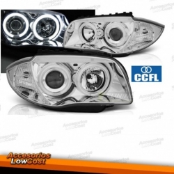 FAROS OJOS DE ANGEL CCFL BMW E87, 04++- CRISTAL CLARO/ CROMADO, 5 PUERTAS