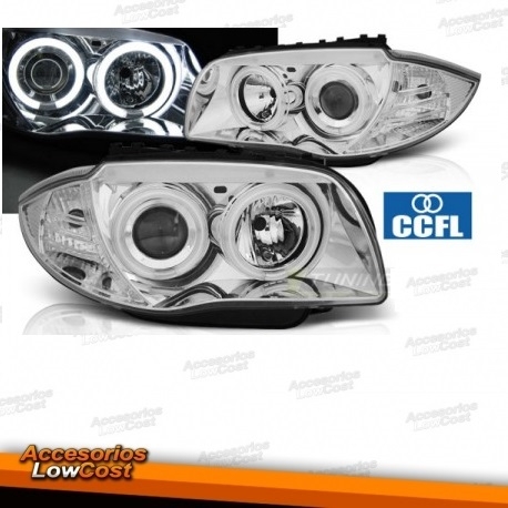 FAROIS ANGEL EYES CCFL / BMW E87 / 00-11 FUNDO CROMADO
