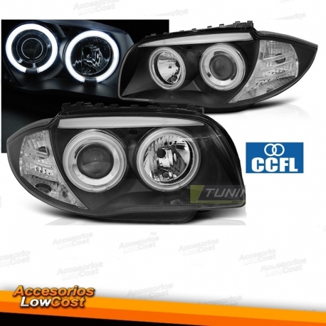 FARÓIS ANGEL EYES CCFL / BMW E87 / 00-11 FUNDO PRETO