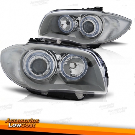 FAROIS ANGEL EYES BMW SERIE 1 E87 04-06 CINZA/CROMADO